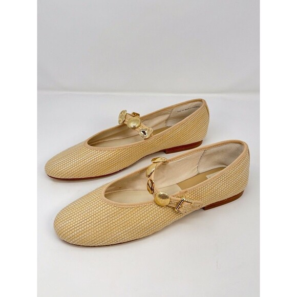 Dolce Vita Relan Womens Ballet Flats Beige Natural Raffia Mary Jane Buckle US 10 - Picture 6 of 9
